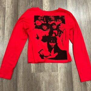 Red Graphic Long Sleeve Top